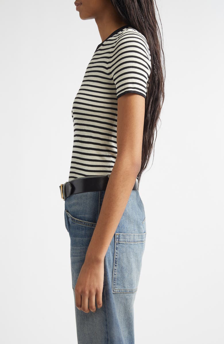 Nili Lotan Hettie Stripe Silk Sweater, Alternate, color, Black/ Ivory Stripe