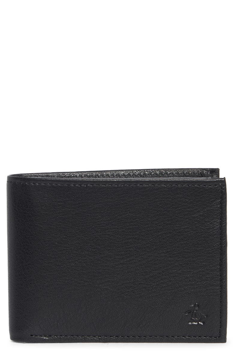 Original Penguin Embossed Logo Leather Passcase Wallet, Main, color, Black