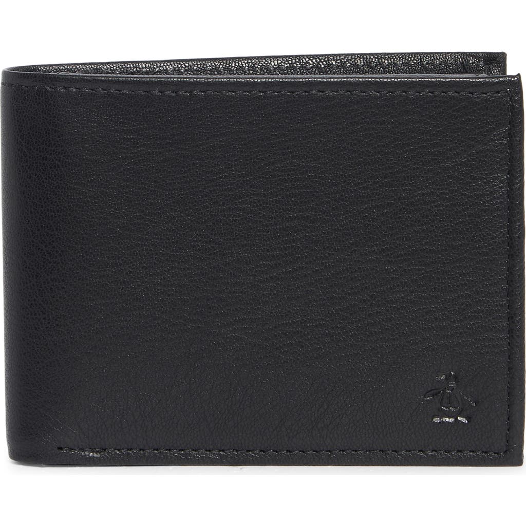 Original Penguin Embossed Logo Leather Passcase Wallet In Black