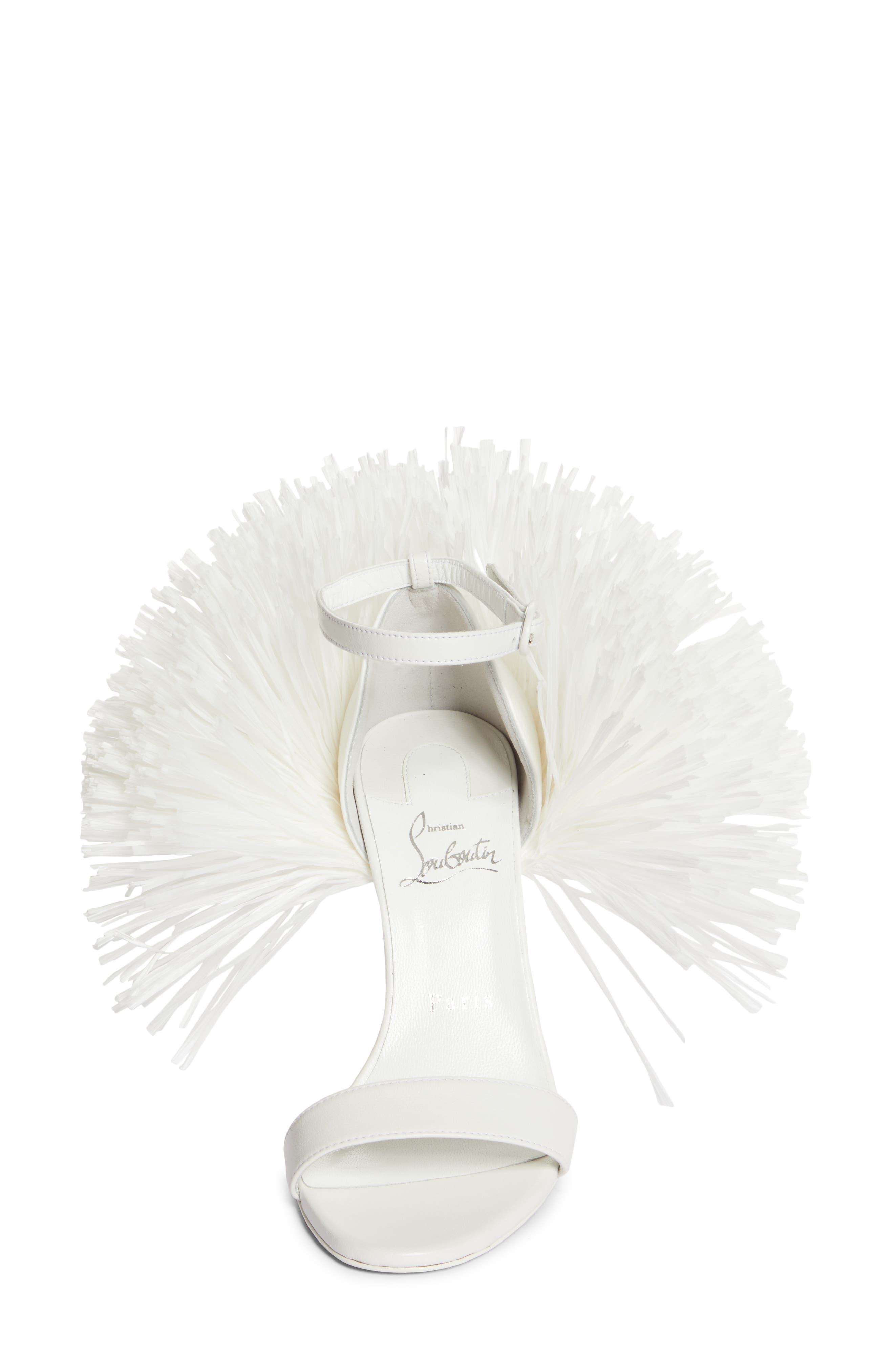 Christian Louboutin Loubigirl Raffia Fringe Sandal, Alternate, color, 