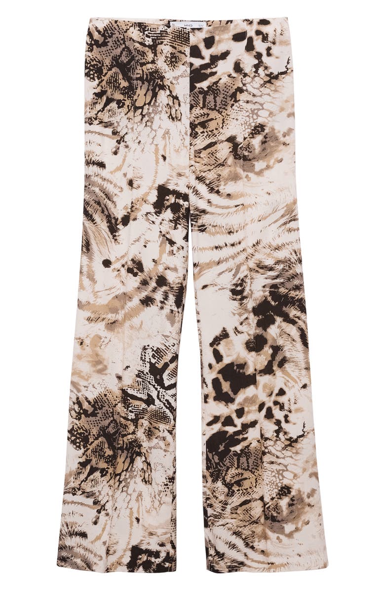 MANGO Fluid Animal Print Pants, Alternate, color, Ecru