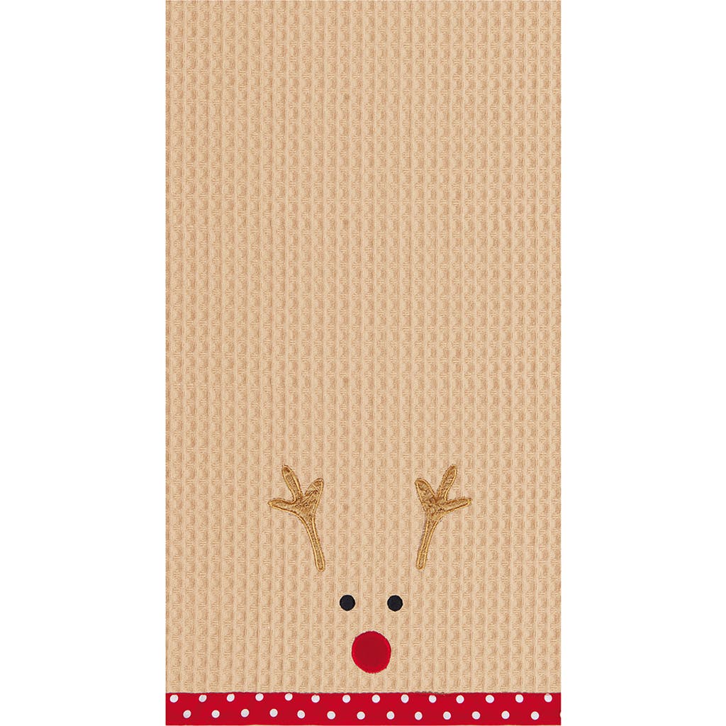 C & F Home C&f Home 27" X 18" Christmas Holiday Reindeer Face On Brown Background Waffle Weave Cotton Kitchen D In Brown