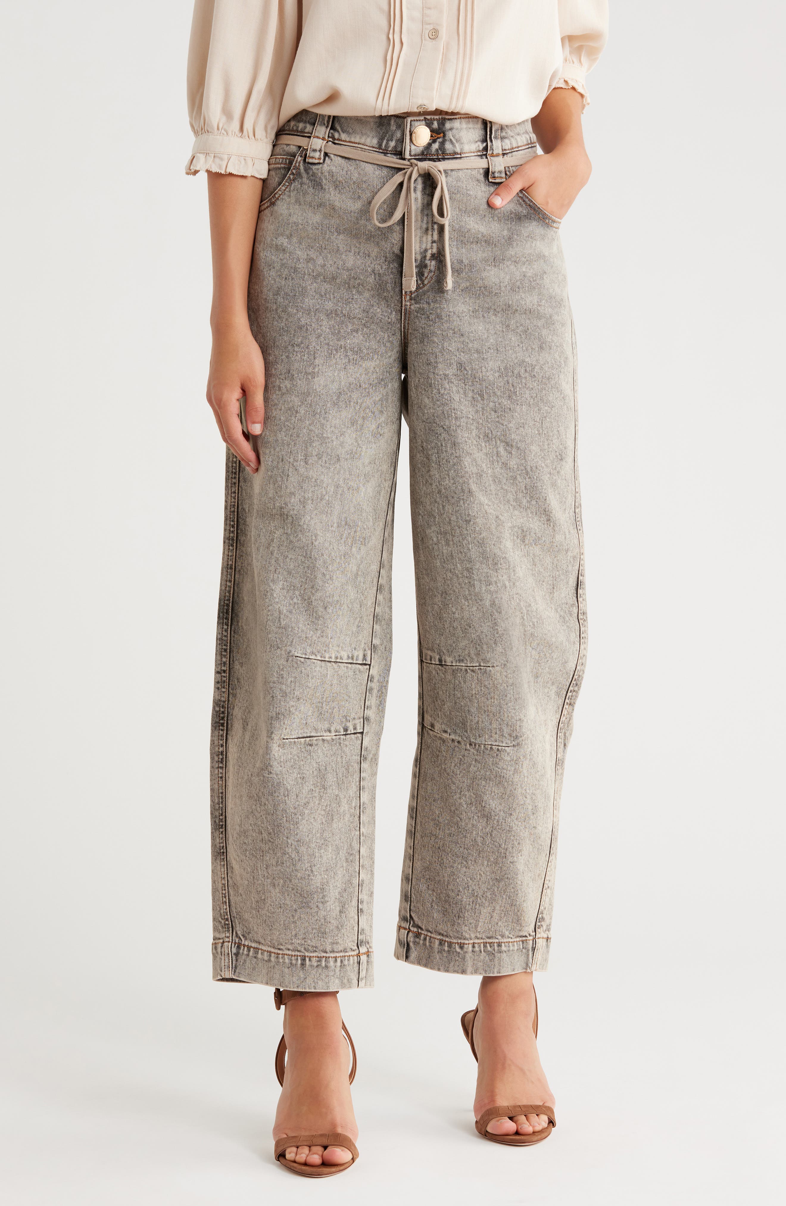 Democracy Tie Waist Ankle Barrel Leg Jeans