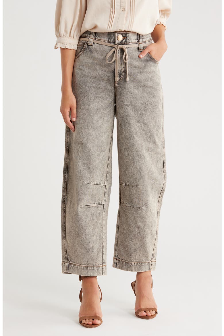 Tie Waist Ankle Barrel Leg Jeans, Main, color, TTBR - TINTED BROWN