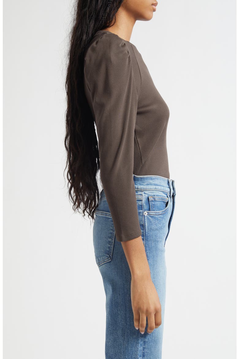 Delano Puff Shoulder Stretch Cotton Top, Alternate, color, DARK UMBER