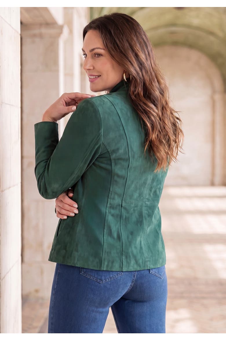 Suede Zip Front Jacket, Alternate, color, EMERALD GREEN