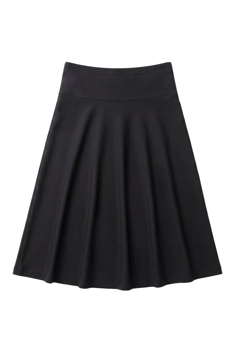 Ponte Pull On Stretch Flared Midi Skirt, Alternate, color, Black