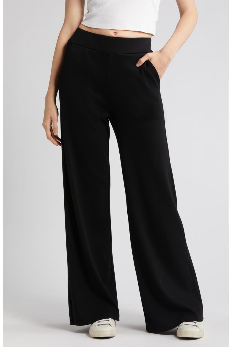 Sourie Stretch Cotton Wide Leg Pants, Alternate, color, TRUE BLACK