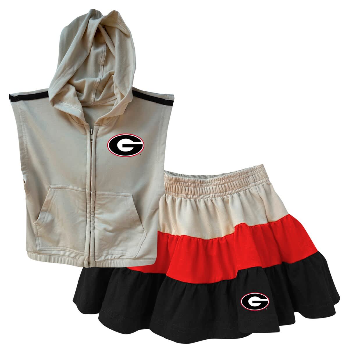 Wes & Willy Kids' Girls Toddler  Tan Georgia Bulldogs Tri-blend Sleeveless Full-zip Hoodie & Tiered Skirt S In Neutral