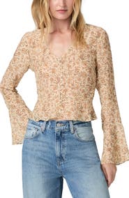 PAIGE Mila Metallic Floral Long Sleeve Silk Blend Button-Up Shirt