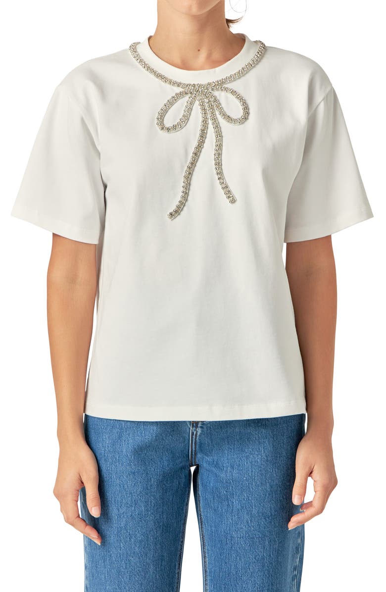 English Factory Embellished Bow Top, Alternate, color, White