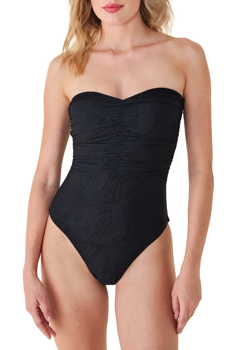 Andie Pana Strapless One-Piece Swimsuit, Main, color, Black Paisley