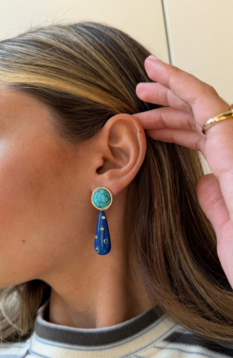 BaubleBar Mia Cubic Zirconia Turquoise Drop Earrings, Alternate, color, Blue
