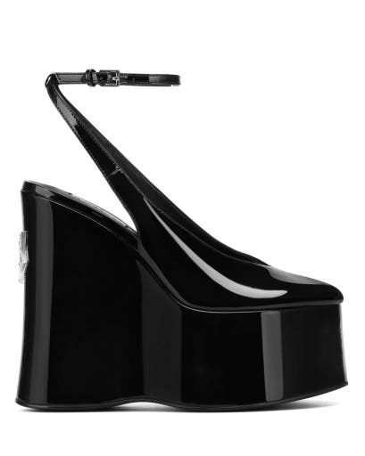 Naked Wolfe Tansy Wedge, Main, color, Black Patent Leather