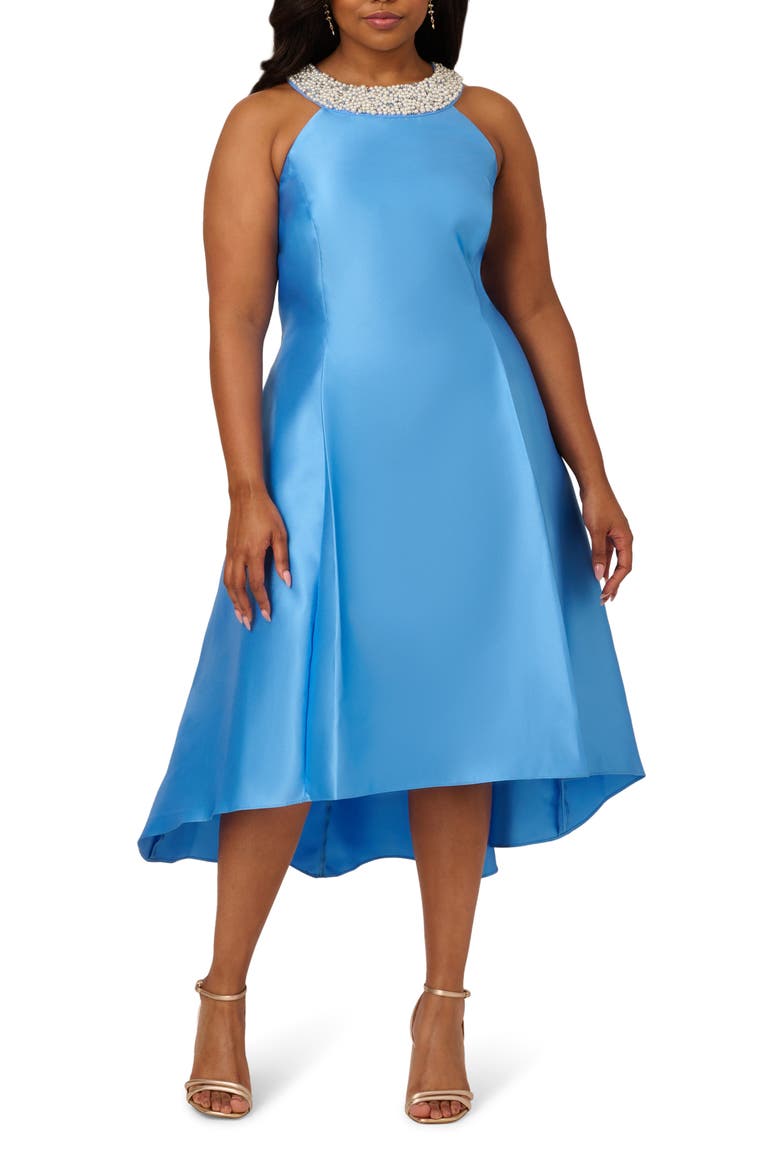 Halter Neck High-Low Mikado Dress, Main, color, COOL CLOUD