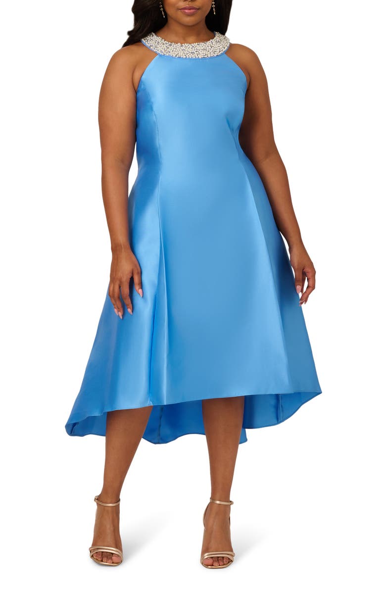 Adrianna Papell Halter Neck High-Low Mikado Dress, Main, color, 