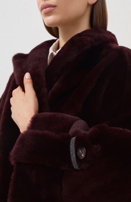 Brunello Cucinelli Burgundy Nappa Leather And Fur Reversible Caban In Burgundy