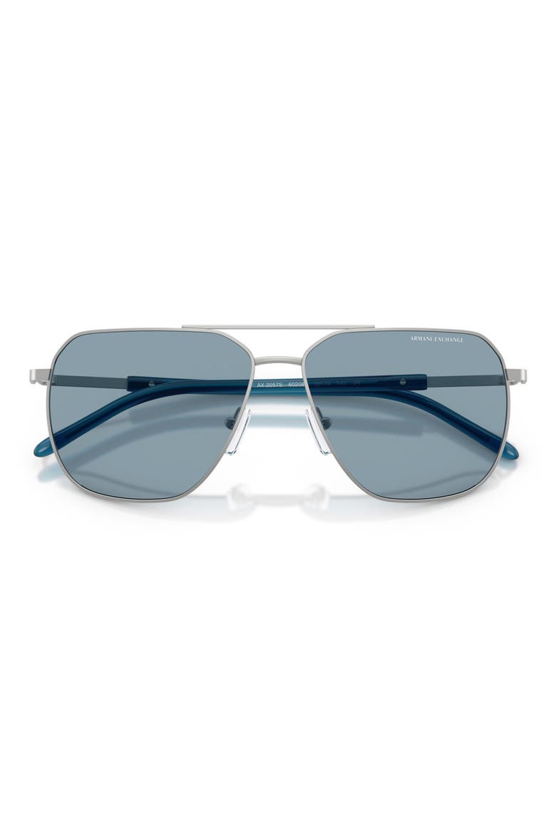 59mm Pilot Sunglasses, Alternate, color, MATTE SILVER / LIGHT BLUE