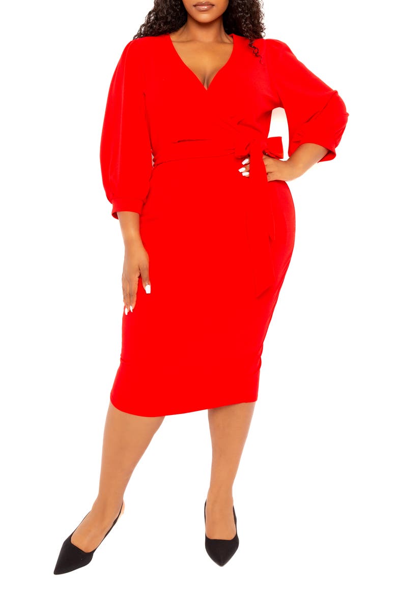 Faux Wrap Midi Dress, Main, color, RED