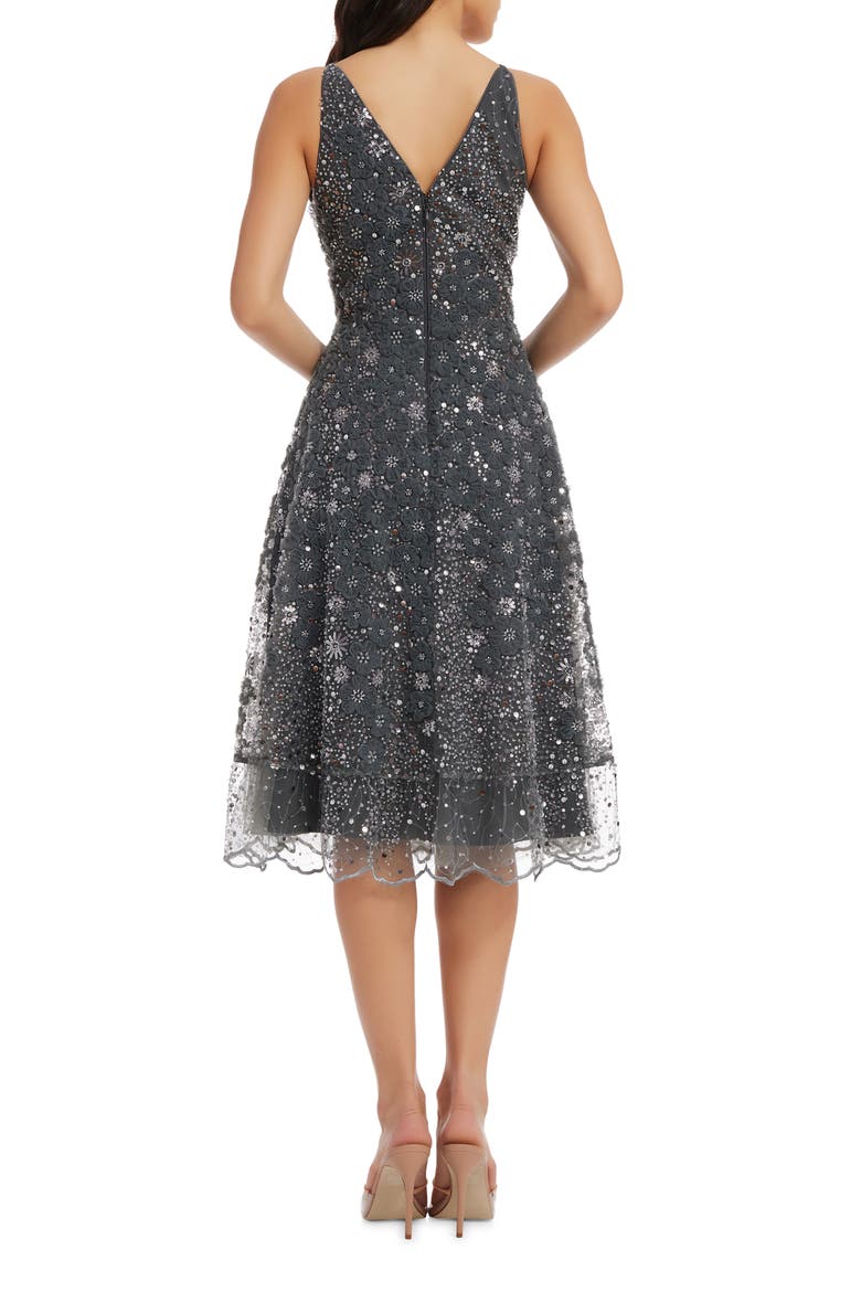 Elisa Sequin Floral Lace Cocktail Midi Dress, Alternate, color, STEEL