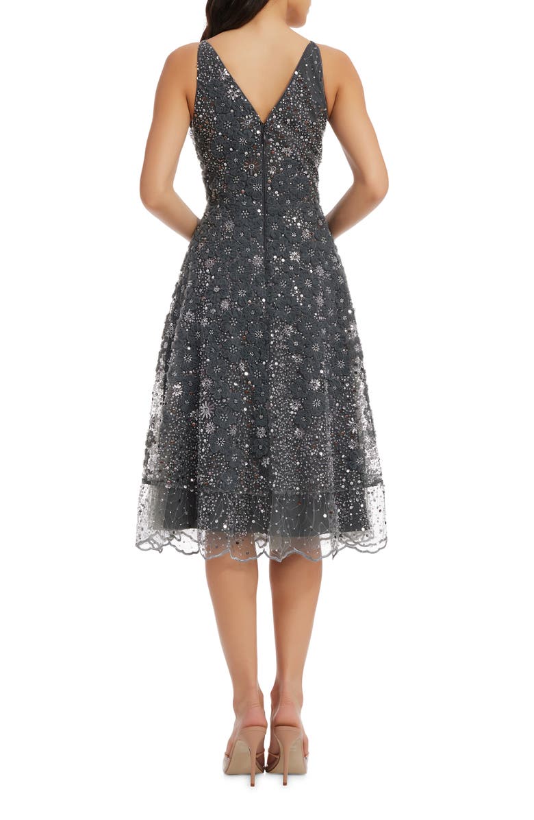Dress the Population Elisa Sequin Floral Lace Cocktail Midi Dress, Alternate, color, Steel