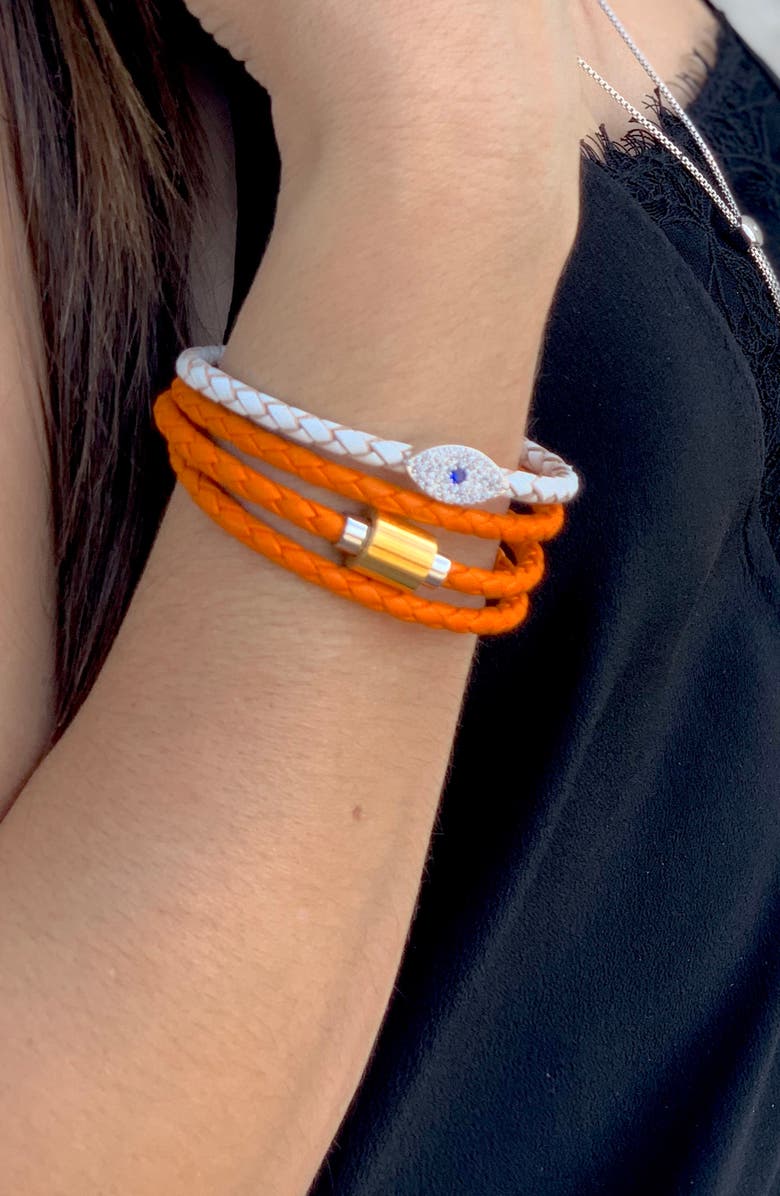 Liza Schwartz Leather Wrap Bracelet, Alternate, color, Orange