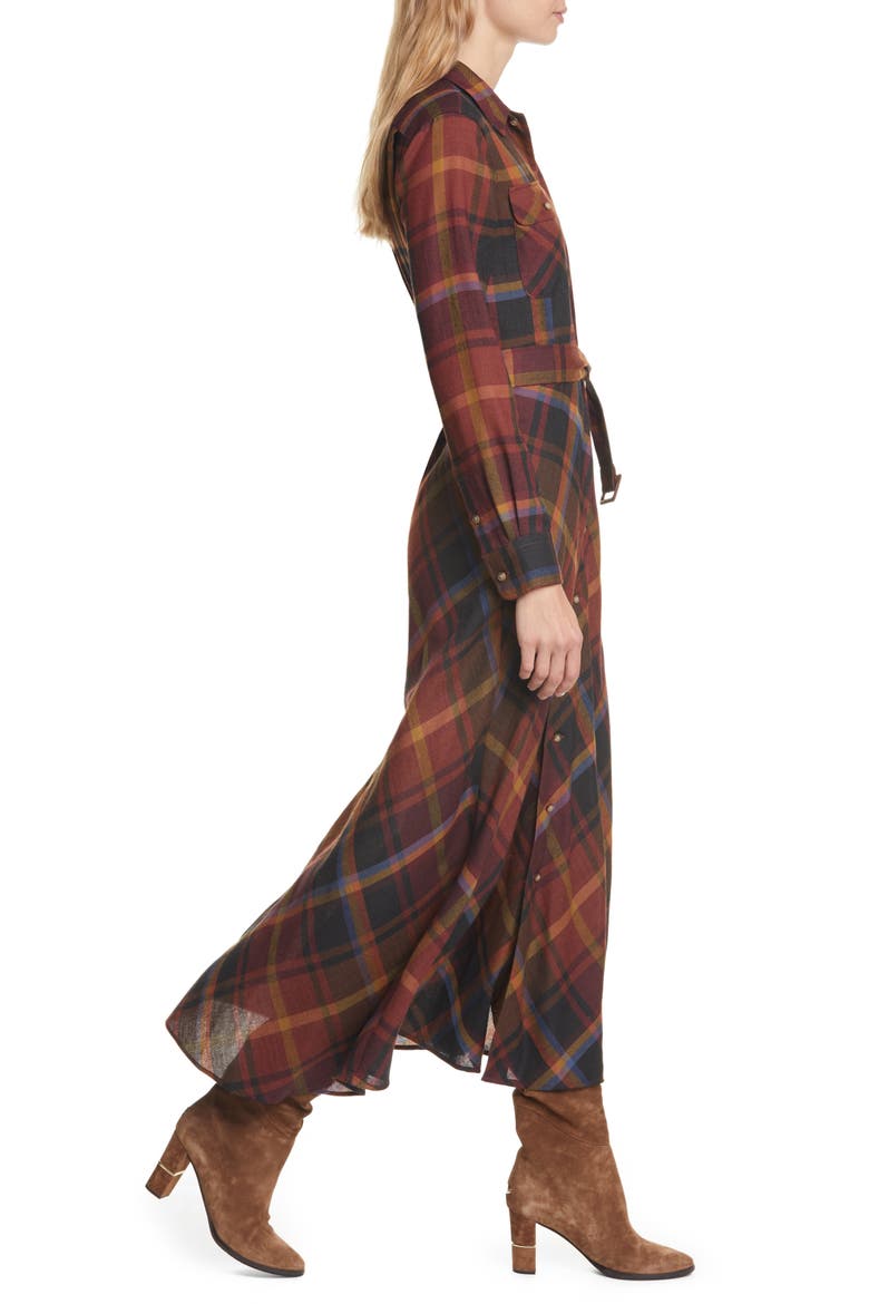 Tartan Long Sleeve Wool Shirtdress, Alternate, color, PRINT