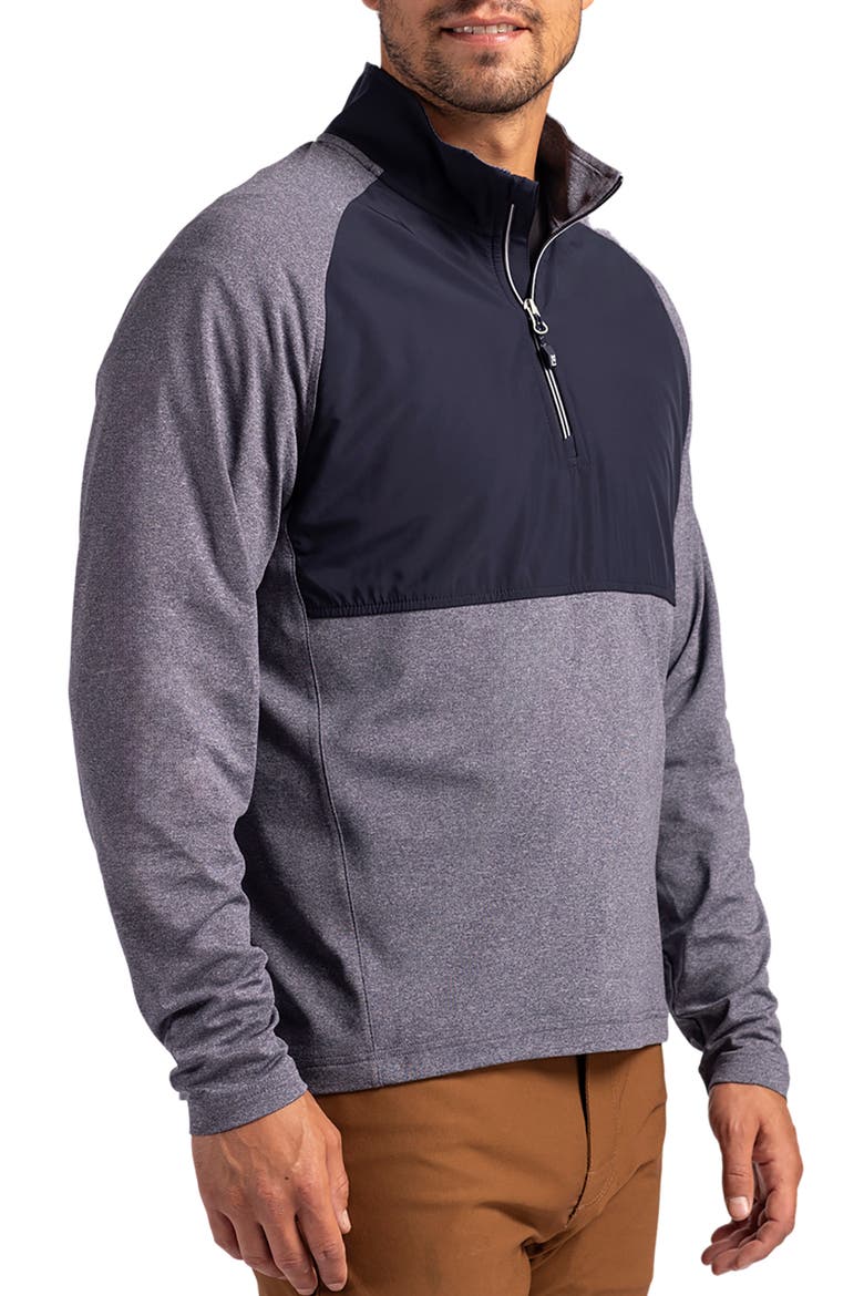 Adapt Hybrid Quarter Zip Pullover, Alternate, color, NAVY BLUE HEATHER/NAVY BLUE