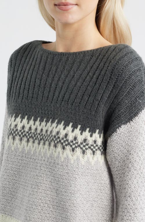 Lucky Brand Fair Isle Boat Neck Sweater In Gray