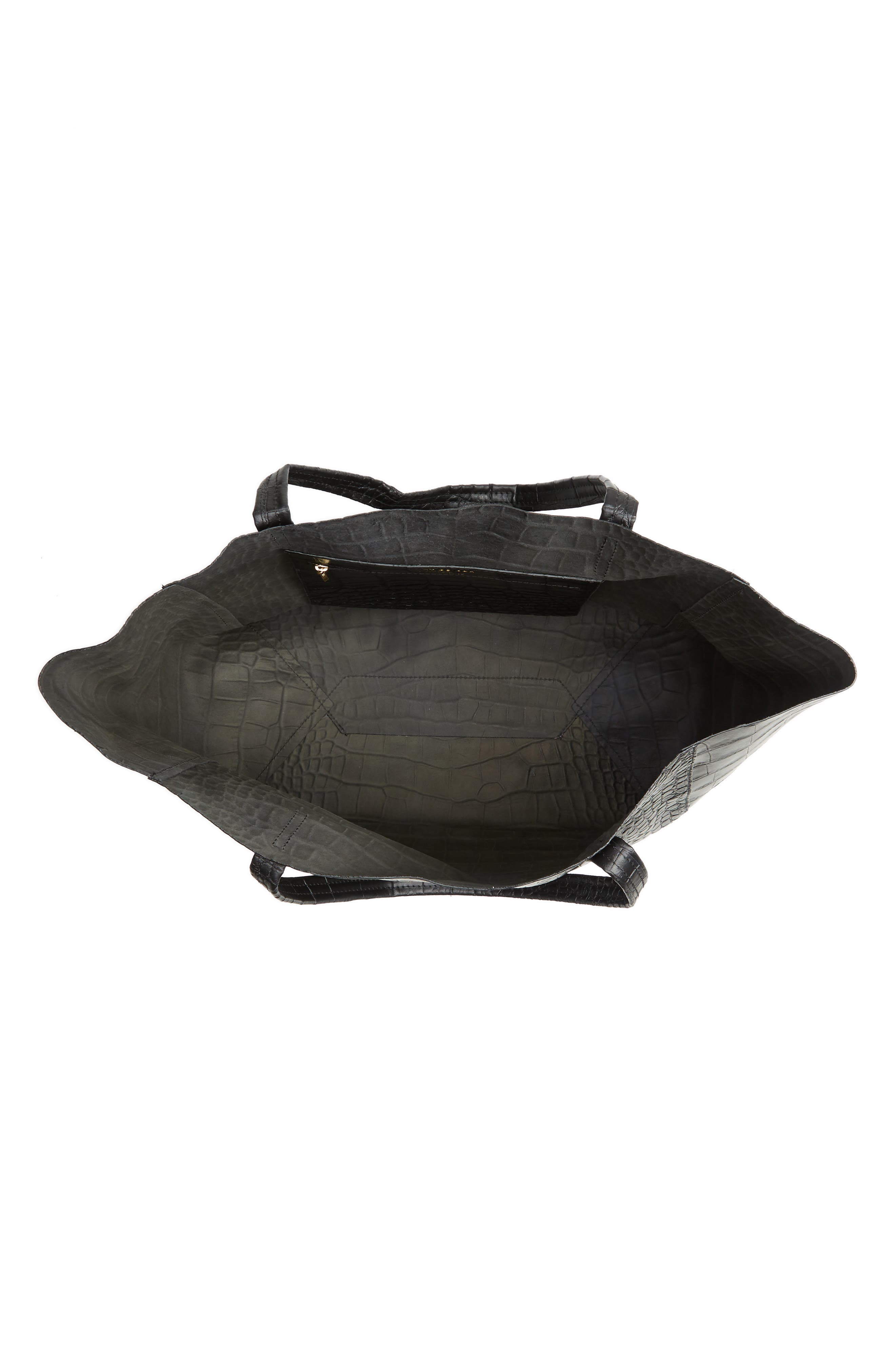 Violet Croc Embossed Leather Tote, Alternate, color, BLACK