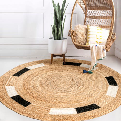 Jonathan Y Porto Geometric Jute Circle Round Area Rug In Natural/cream/black