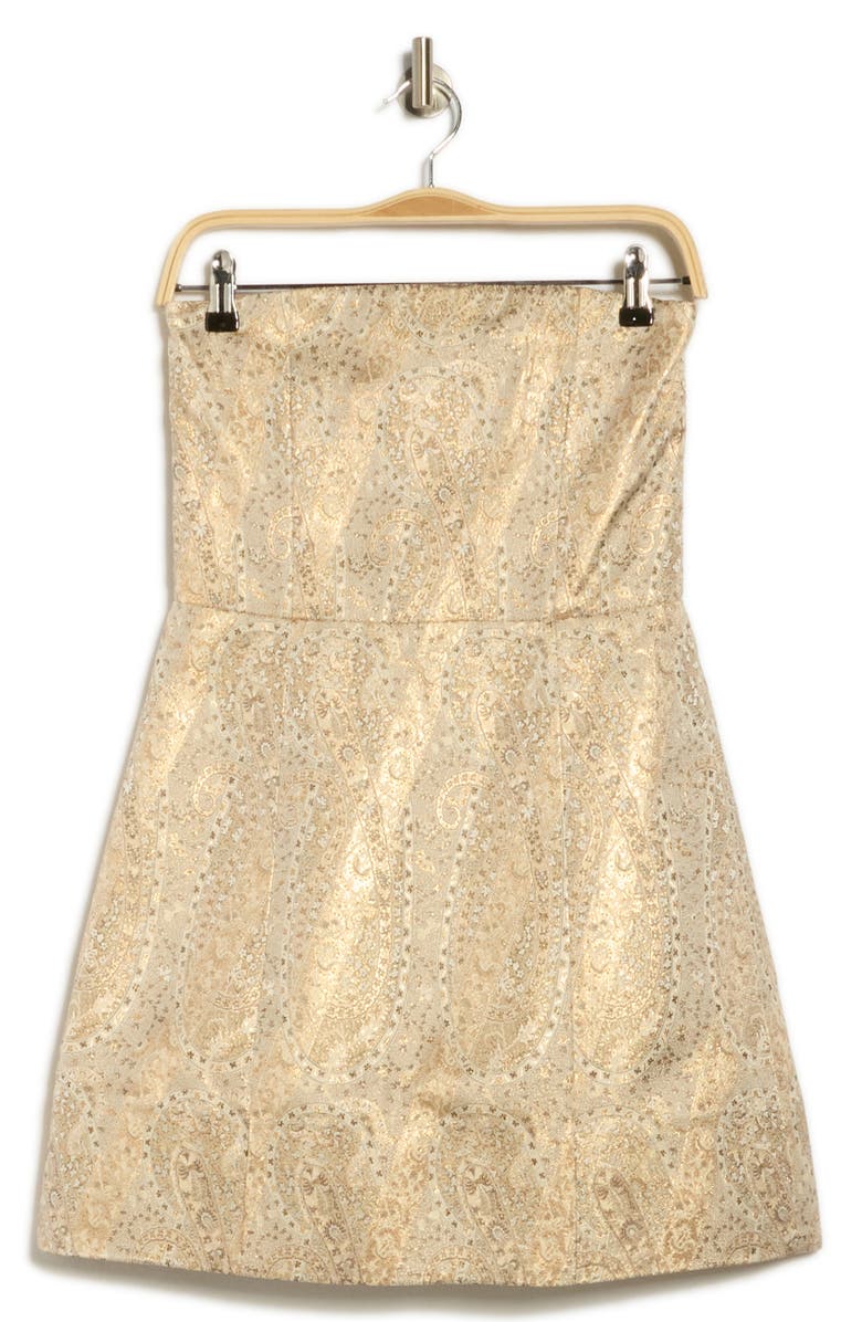 Alice + Olivia Paige Paisley Jacquard Strapless Minidress, Alternate, color, Champagne