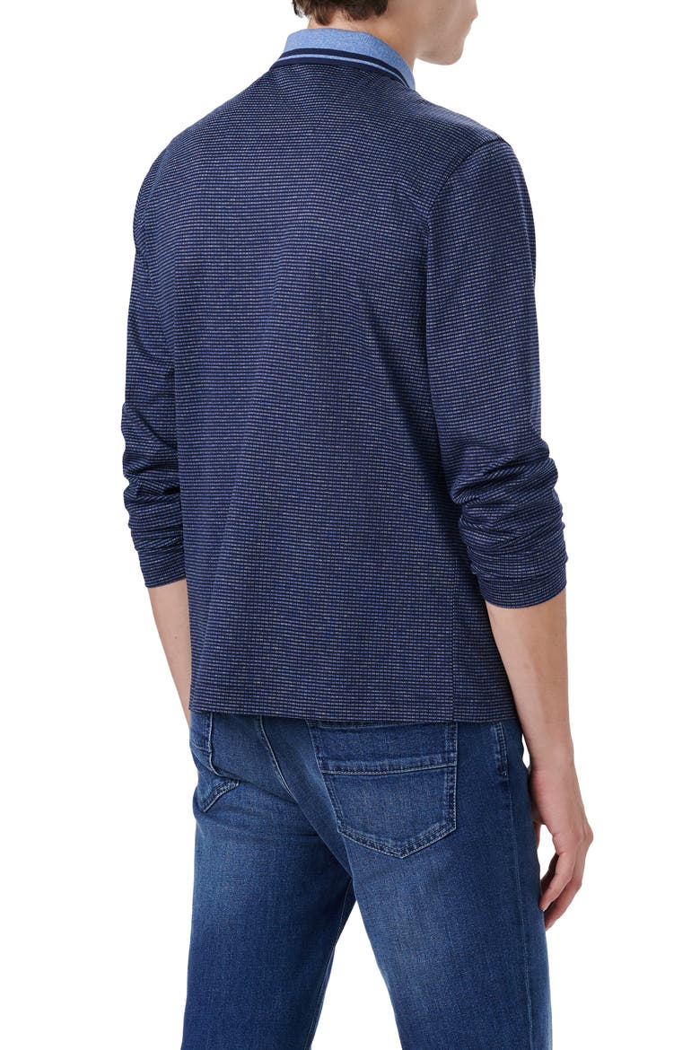 OoohCotton® Pin Check Long Sleeve Polo Shirt, Alternate, color, NAVY