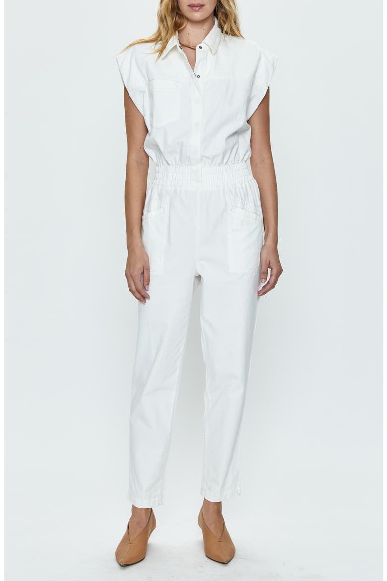 Rosie Padded Shoulder Cotton Jumpsuit, Main, color, PORCELAIN