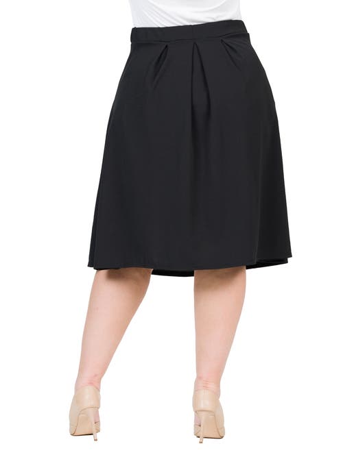 24seven Comfort Apparel Elastic Waist Pleated Knee Length Pocket Skirt In Black