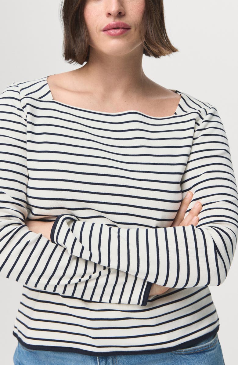 MANGO Boat Neck Cotton T-Shirt, Main, color, Off White