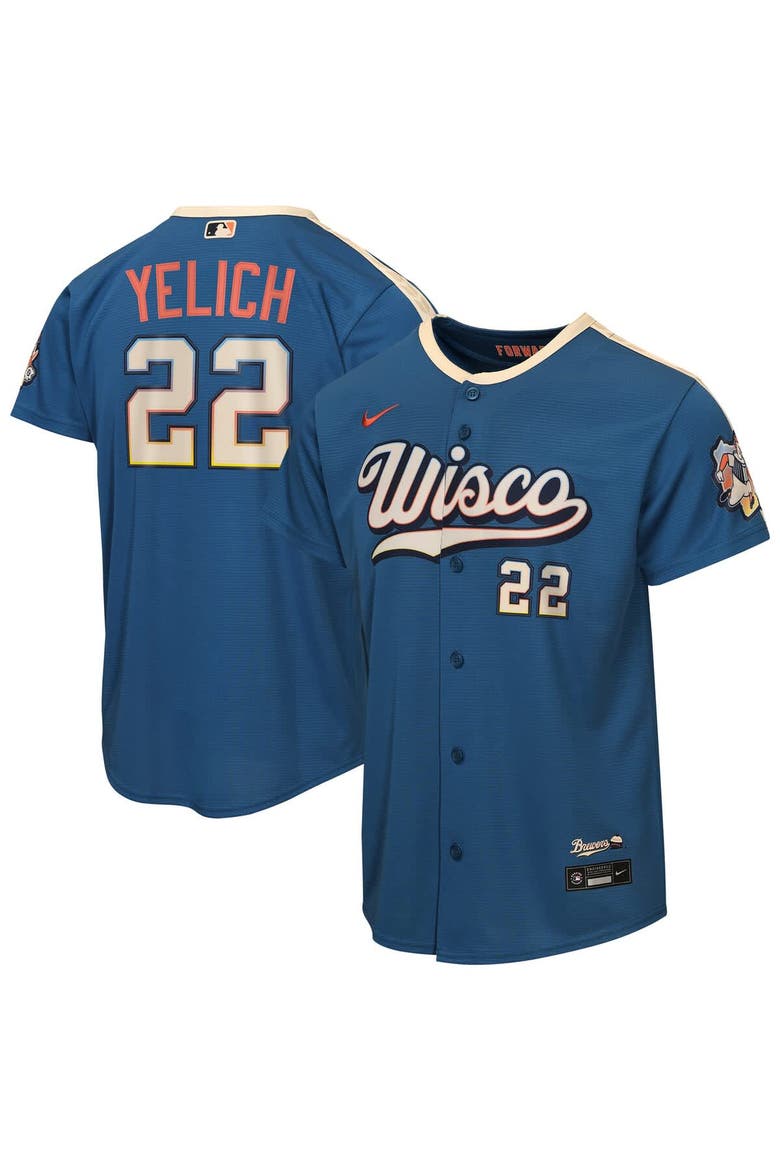Youth Nike Christian Yelich Mineral Blue Milwaukee Brewers 2026 City Connect Stadium Jersey, Main, color, Mineral Blue