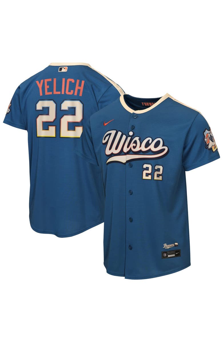 Nike Youth Nike Christian Yelich Mineral Blue Milwaukee Brewers 2026 City Connect Stadium Jersey, Main, color, Mineral Blue