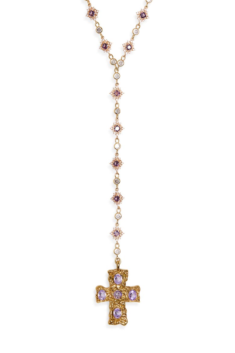 Belvedere Cross Rosary Chain Necklace, Main, color, GOLD/ PURPLE
