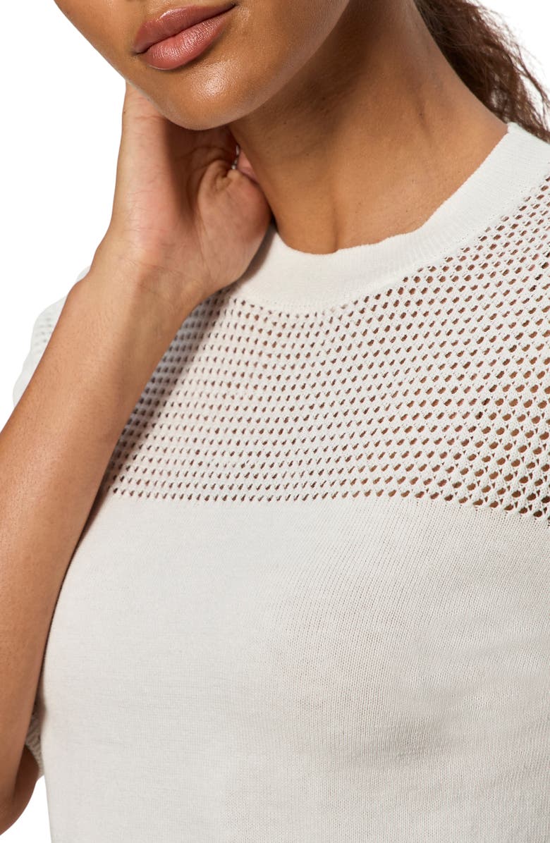 Sanctuary Mixed Stitch Short Sleeve Cotton Sweater, Alternate, color, Chalk White