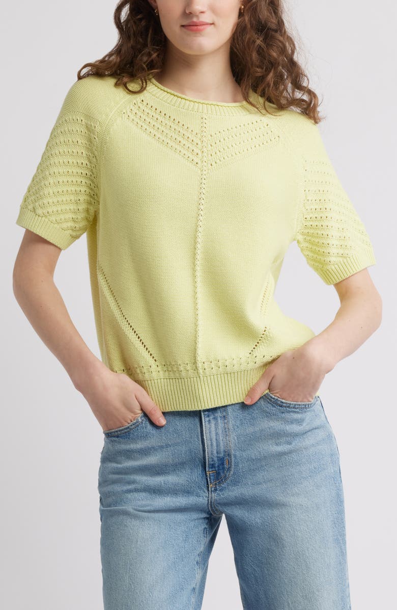 Treasure & Bond Pointelle Short Sleeve Cotton Sweater, Main, color,