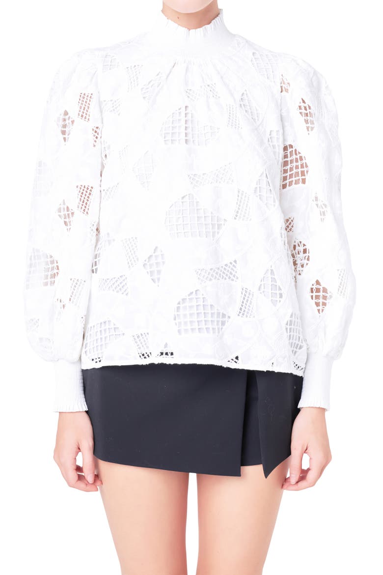 Smocked Embroidered Cotton Top, Alternate, color, WHITE