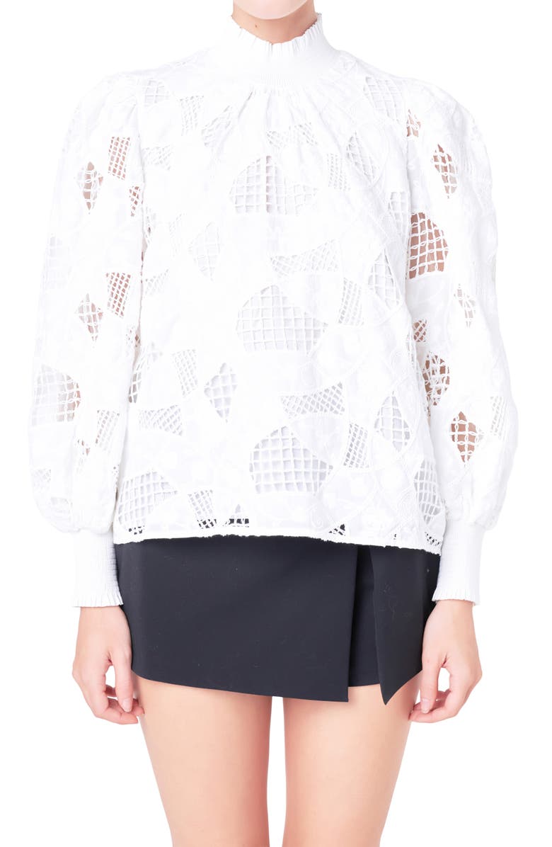 English Factory Smocked Embroidered Cotton Top, Alternate, color, White