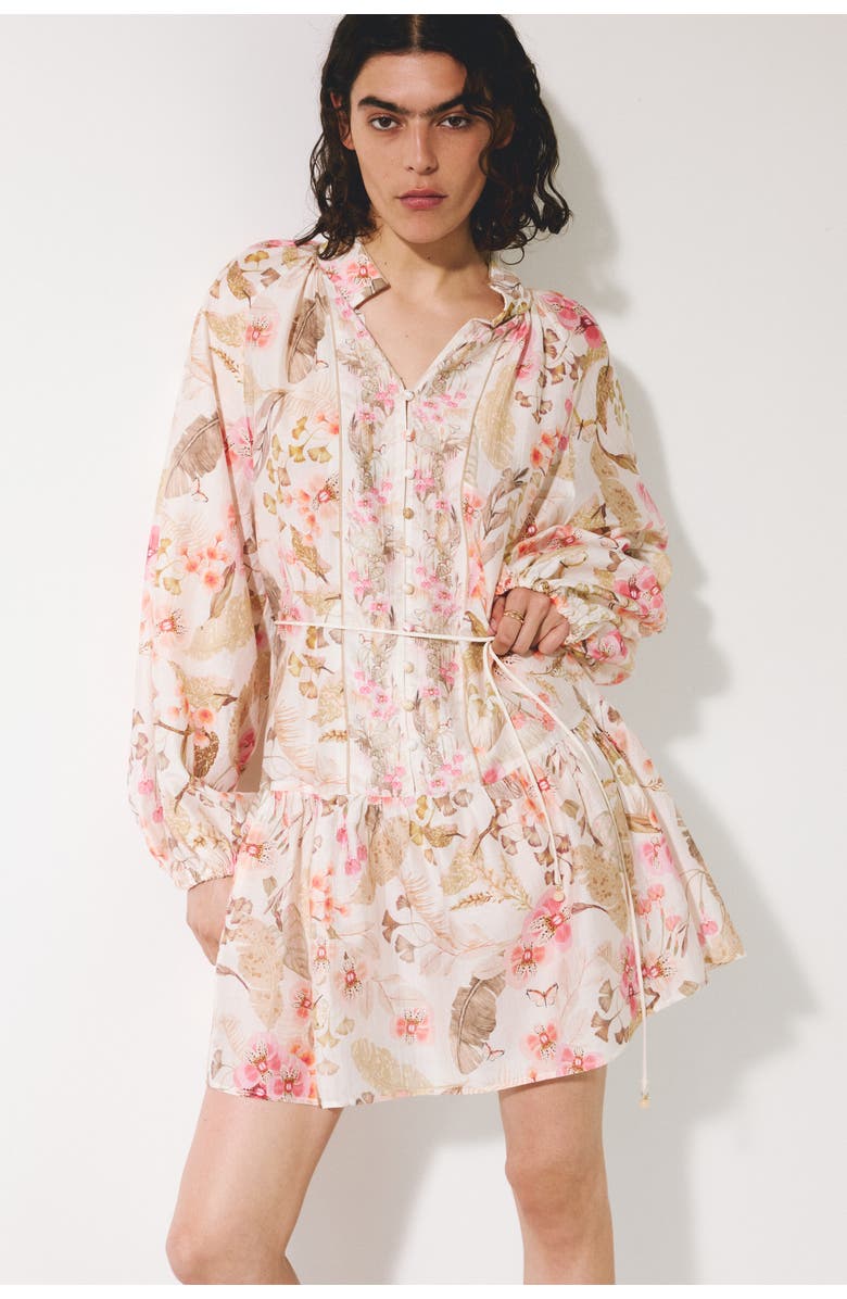 H&M Short tunic dress, Alternate, color, Cream/Floral