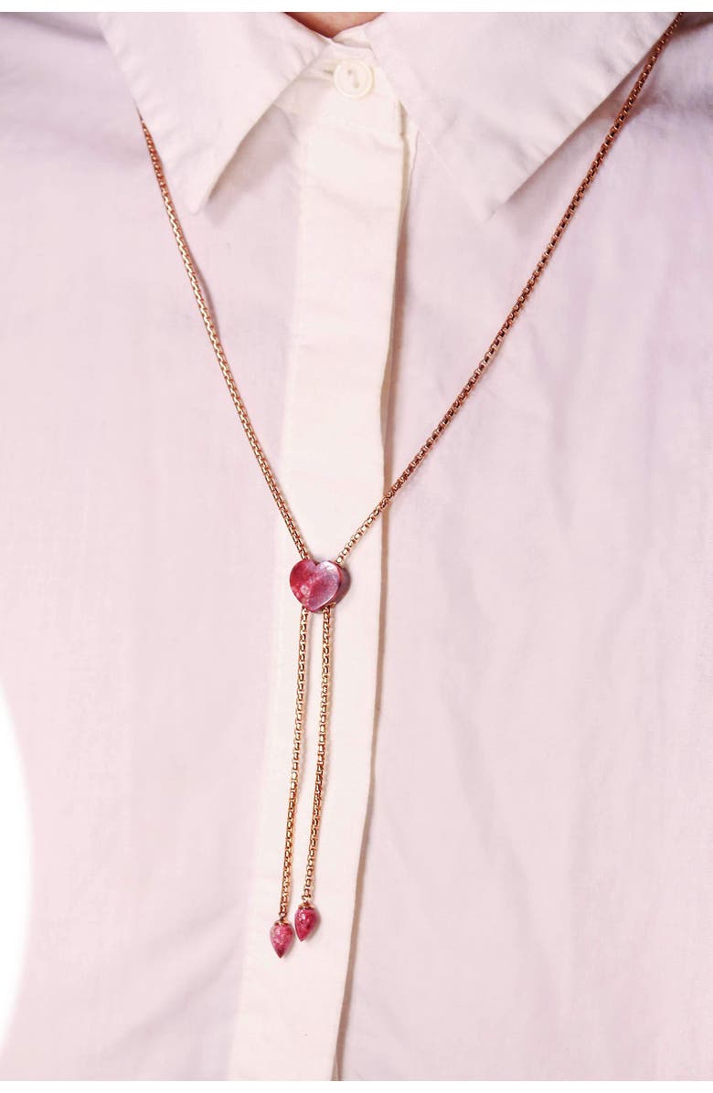 LuvMyJewelry Luv Me Thulite Gemstone Rose Gold Plated Silver Adjustable Heart Women Necklace, Alternate, color, 14Kt Rose Gold Vermeil