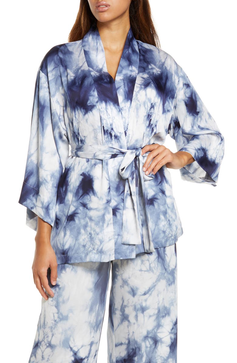 Natori Women's Sora Tie Dye Satin Robe, Main, color, Indigo