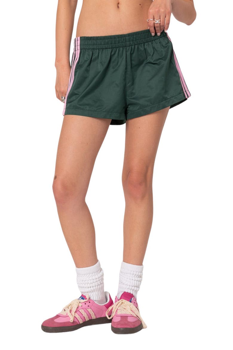 Nikki Stripe Nylon Shorts, Main, color, DARK-GREEN