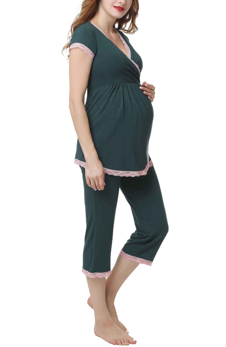Kimi & Kai Cindy Maternity/Nursing Pajamas Set, Alternate, color, Forest Green