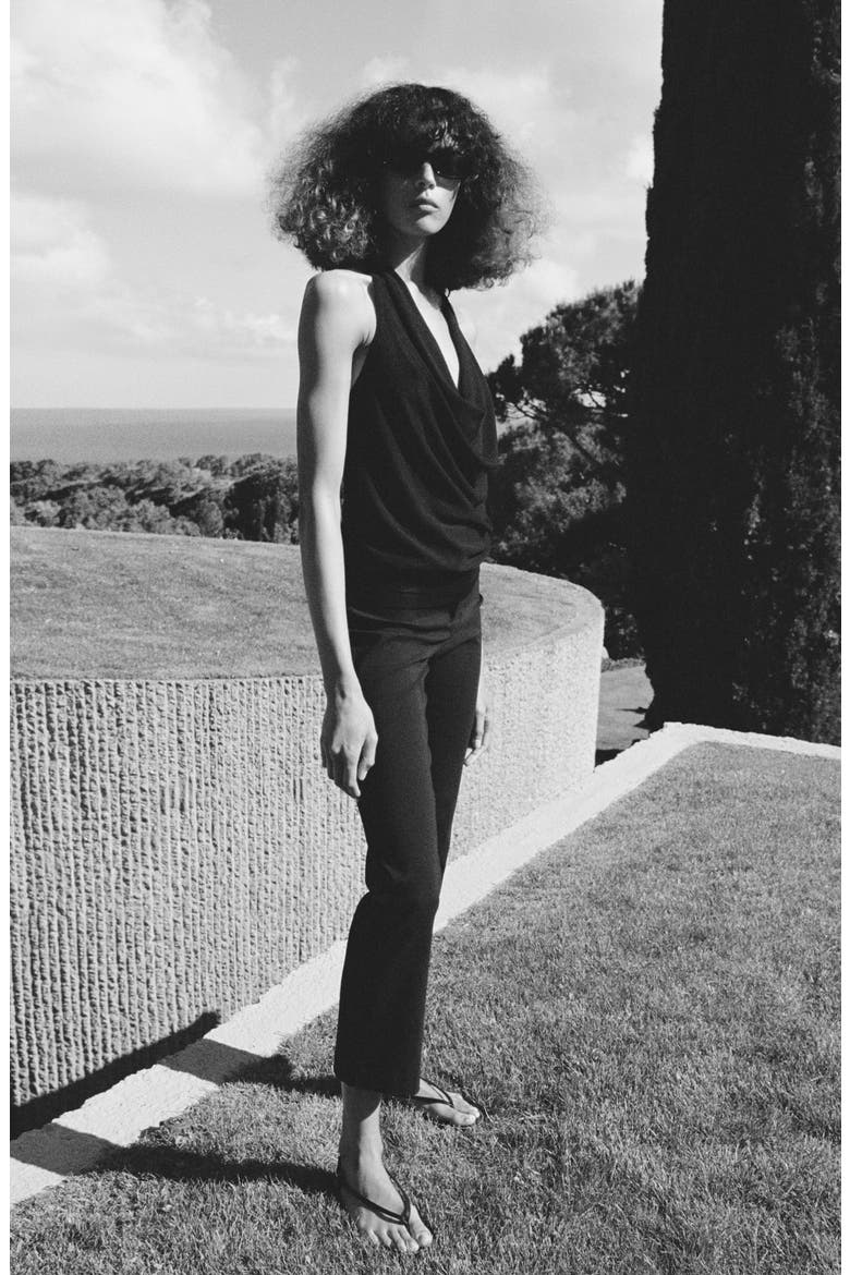Draped Fine Knit Top, Alternate, color, BLACK