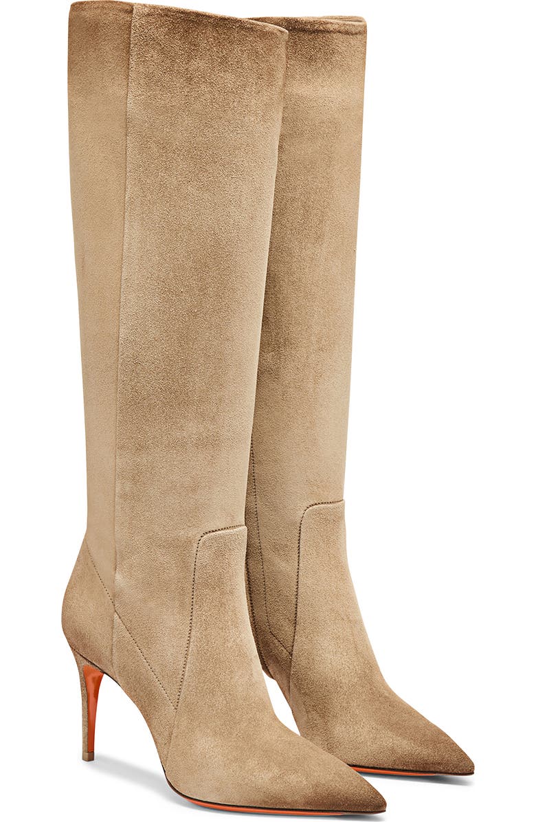 Santoni Women's Suede High-Heel Boot, Alternate, color, Natural